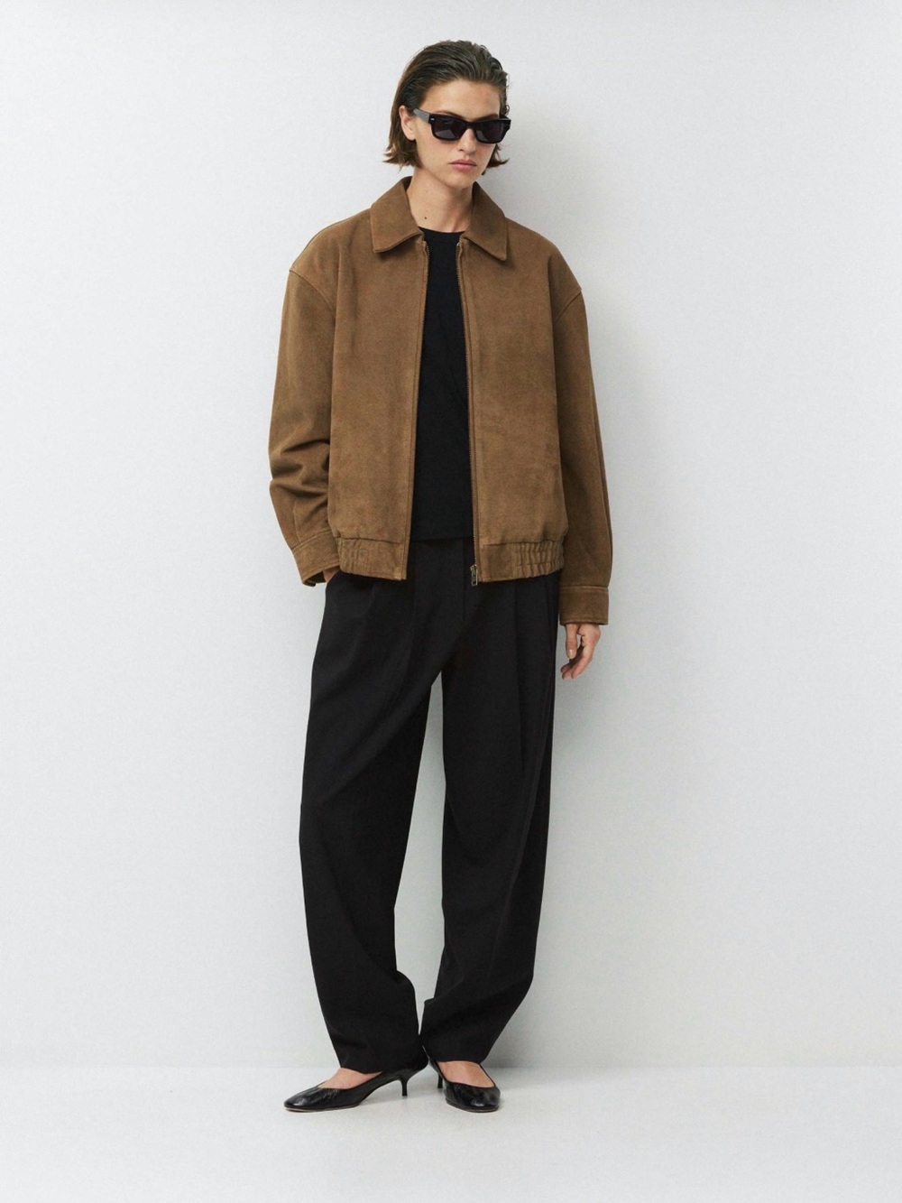 Aritzia Brown Suede Bomber Jacket